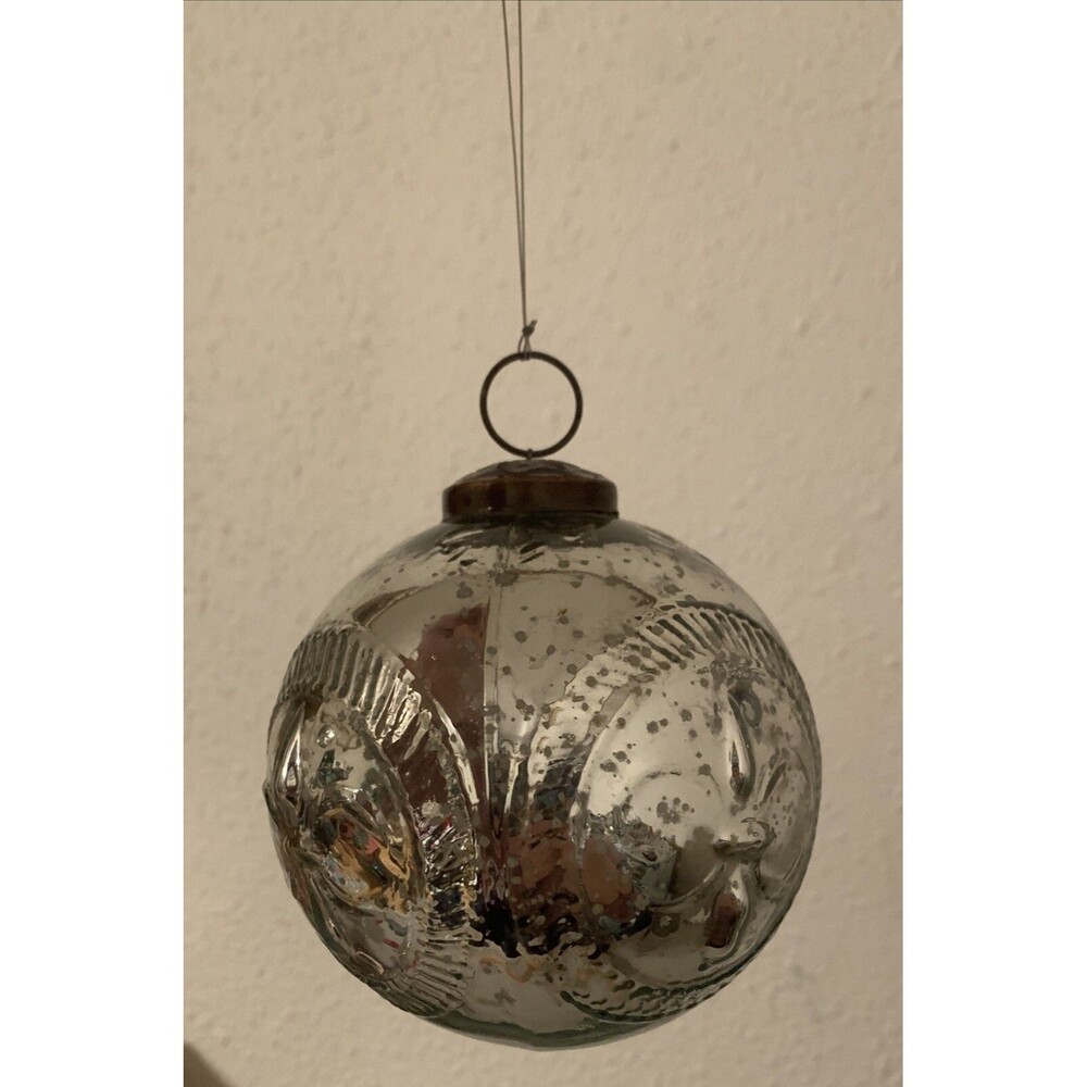 Pottery Barn Mercury Glass Ornament Large 4” Kugel Style Embossed Christmas